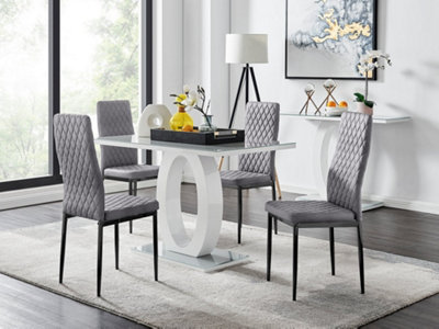 B&Q -  Giovani Rectangular Grey And White High Gloss Glass 4 Seater Dining Table And ChairsGlass Dining Table And Chairs