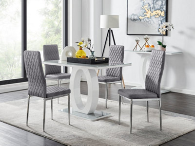 Furniturebox Uk Giovani 4 Grey Dining Table & 4 Grey Velvet Milan Chairs from B&Q