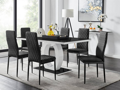 Furniturebox Uk Giovani 6 Black Dining Table & 6 Black Velvet Milan Black Leg Chairs from B&Q