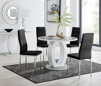 Furniturebox Uk Giovani Round Grey 100Cm Table And 4 Black Velvet Milan Chairs from B&Q