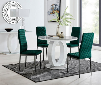 Furniturebox Uk Giovani Round Grey 100Cm Table And 4 Green Velvet Milan Black Leg Chairs from B&Q