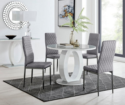 Furniturebox Uk Giovani Round Grey 100Cm Table And 4 Grey Velvet Milan Black Leg Chairs from B&Q