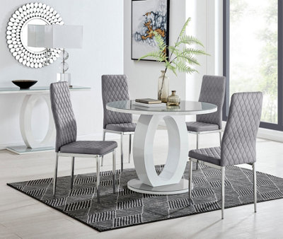 Furniturebox Uk Giovani Round Grey 100Cm Table And 4 Grey Velvet Milan Chairs from B&Q
