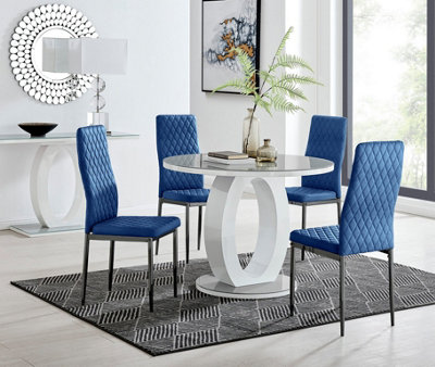 Furniturebox Uk Giovani Round Grey 100Cm Table And 4 Navy Velvet Milan Black Leg Chairs from B&Q