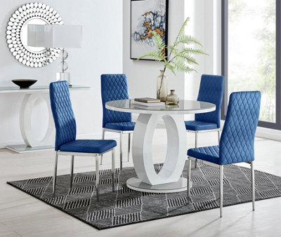 Furniturebox Uk Giovani Round Grey 100Cm Table And 4 Navy Velvet Milan Chairs from B&Q