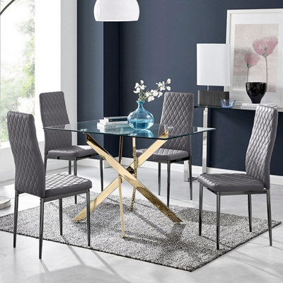 Furniturebox Uk Leonardo 4 Gold Dining Table And 4 Grey Velvet Milan Black Leg Chairs from B&Q