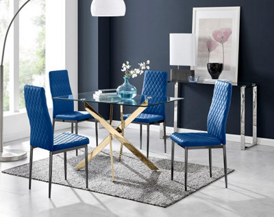 Furniturebox Uk Leonardo 4 Gold Dining Table And 4 Navy Velvet Milan Black Leg Chairs from B&Q