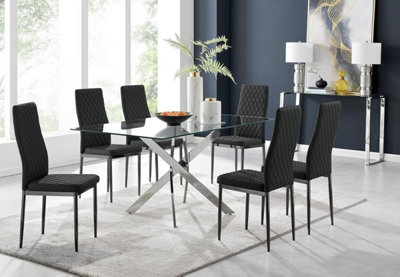 Furniturebox Uk Leonardo 6 Dining Table And 6 Black Velvet Milan Black Leg Chairs from B&Q
