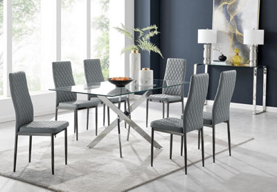 Furniturebox Uk Leonardo 6 Dining Table And 6 Grey Velvet Milan Black Leg Chairs from B&Q