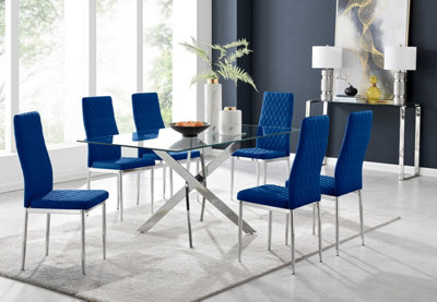 Furniturebox Uk Leonardo 6 Dining Table And 6 Navy Velvet Milan Black Leg Chairs from B&Q