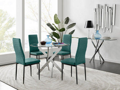 Furniturebox Uk Novara 100Cm Round Dining Table And 4 Green Velvet Milan Black Leg Chairs from B&Q