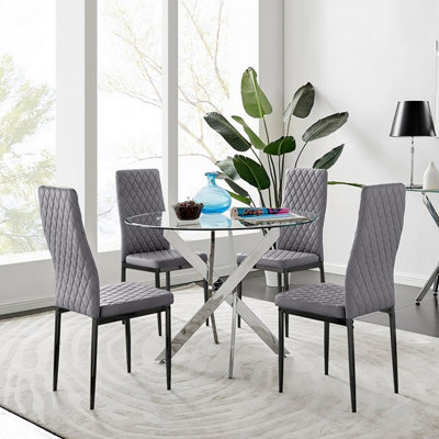Furniturebox Uk Novara 100Cm Round Dining Table And 4 Grey Velvet Milan Black Leg Chairs from B&Q