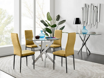 Furniturebox Uk Novara 100Cm Round Dining Table And 4 Mustard Velvet Milan Black Leg Chairs from B&Q