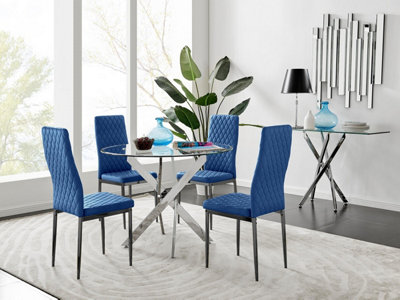 Furniturebox Uk Novara 100Cm Round Dining Table And 4 Navy Velvet Milan Black Leg Chairs from B&Q