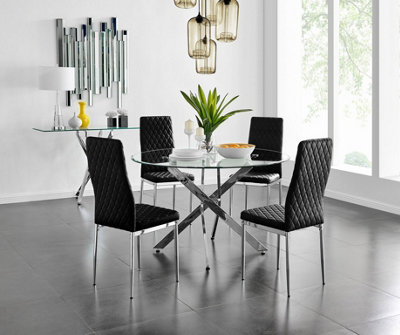 Furniturebox Uk Novara 120Cm Round Dining Table And 4 Black Velvet Milan Chairs from B&Q