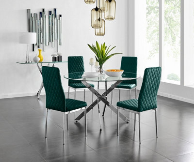 Furniturebox Green Uk Novara Round Dining Table And 4 Velvet Milan Chairs 120Cm