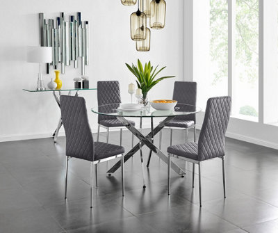 Furniturebox Uk Novara 120Cm Round Dining Table And 4 Grey Velvet Milan Chairs from B&Q