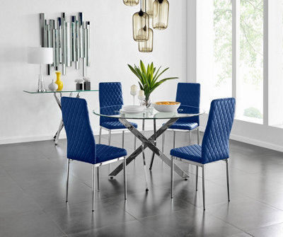 Furniturebox Uk Novara 120Cm Round Dining Table And 4 Navy Velvet Milan Chairs from B&Q