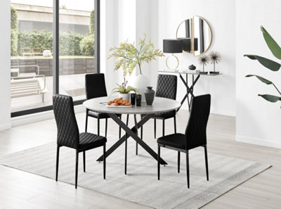 Furniturebox Uk Novara Concrete Effect Leg 120Cm Round Dining Table & 4 Velvet Milan Leg Chairs Grey/Black