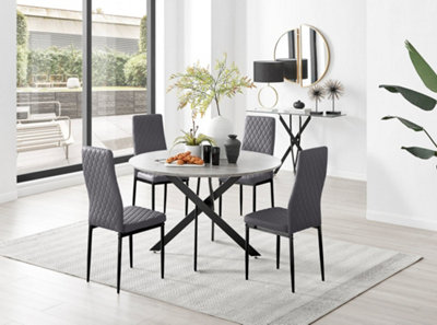 Furniturebox Uk Novara Concrete Effect Leg 120Cm Round Dining Table & 4 Velvet Milan Leg Chairs Grey/Black