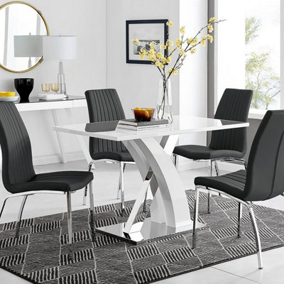 Furniturebox Uk Atlanta White High Gloss And Chrome Metal Rectangle Dining Table And 4 Black Isco Dining Chairs Set from B&Q