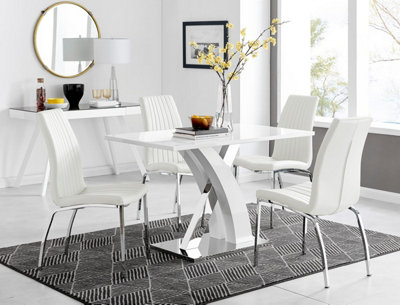 Furniturebox Uk Atlanta White High Gloss And Chrome Metal Rectangle Dining Table And 4 White Isco Dining Chairs Set from B&Q