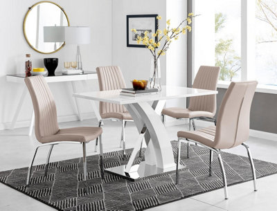 Furniturebox Uk Atlanta White High Gloss And Chrome Metal Rectangle Dining Table And 4 Cappuccino Beige Isco Dining Chairs Set from B&Q