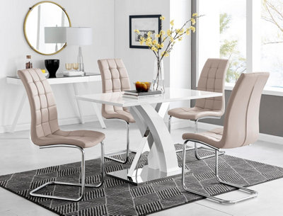 Furniturebox Uk Atlanta White High Gloss And Chrome Metal Rectangle Dining Table And 4 Cappuccino Beige Murano Dining Chairs Set from B&Q