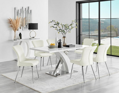 B&Q -  Uk Atlanta 6 White Dining Table And 6 Cream Nora Silver Leg Chairs