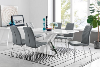Furniturebox Uk Atlanta Modern Rectangle Chrome Metal High Gloss White Dining Table And 6 Elephant Grey Isco Chairs Set from B&Q