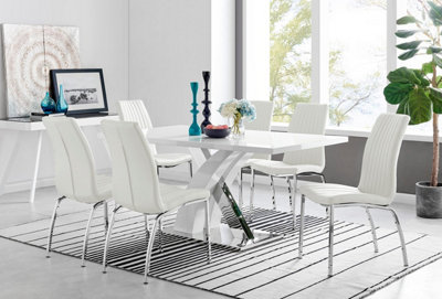Furniturebox Uk Atlanta Modern Rectangle Chrome Metal High Gloss White Dining Table And 6 White Isco Chairs Set from B&Q