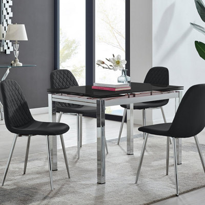 Furniturebox Black/Silver Uk Enna Glass Extending Dining Table And Corona Leg Chairs Size 4