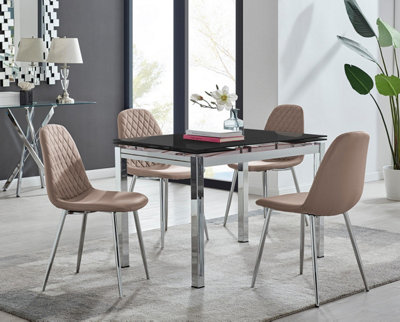 Furniturebox Black/Silver Uk Enna Glass Extending Dining Table And Cappuccino Corona Leg Chairs Size 4