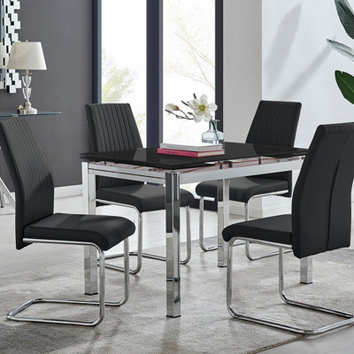 Furniturebox Black Uk Enna Glass Extending Dining Table And Lorenzo Chairs Size 4
