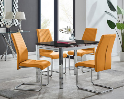 Furniturebox Black Uk Enna Glass Extending Dining Table And Mustard Lorenzo Chairs Size 4