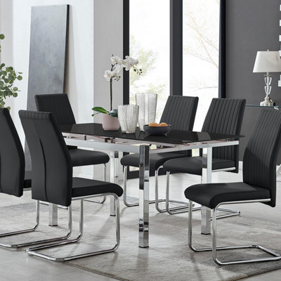 Furniturebox Black Uk Enna Glass Extending Dining Table And Lorenzo Chairs Size 6