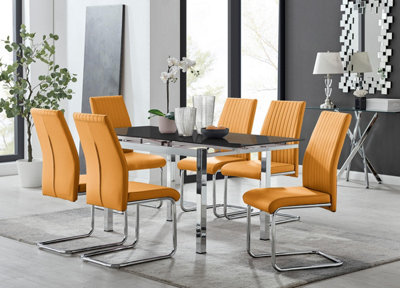 Furniturebox Black Uk Enna Glass Extending Dining Table And Mustard Lorenzo Chairs Size 6