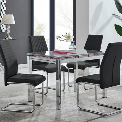 B&Q -  Uk Enna White Glass Extending Dining Table And 4 Black Lorenzo Chairs
