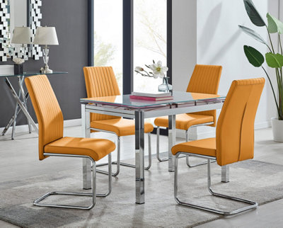 B&Q -  Uk Enna White Glass Extending Dining Table And 4 Mustard Lorenzo Chairs