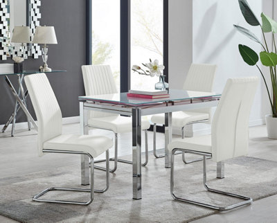Furniturebox White Uk Enna Glass Extending Dining Table And Lorenzo Chairs Size 4