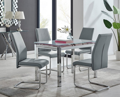 B&Q -  Uk Enna White Glass Extending Dining Table And 4 Grey Lorenzo Chairs
