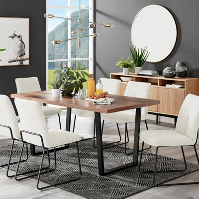 Furniturebox Uk Kylo Brown Wood Effect Dining Table & 6 Cream Halle Chairs from B&Q