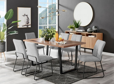 Furniturebox Uk Kylo Brown Wood Effect Dining Table & 6 Light Grey Halle Chairs from B&Q