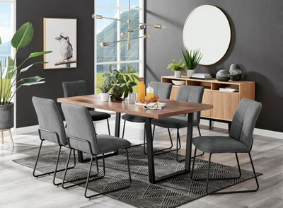 Furniturebox Uk Kylo Brown Wood Effect Dining Table & 6 Dark Grey Halle Chairs from B&Q