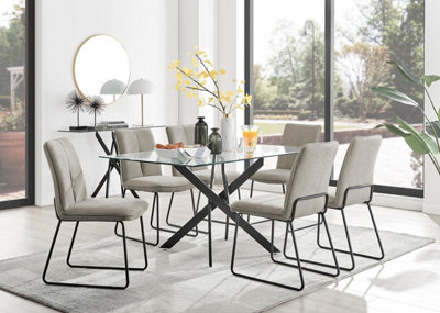 Furniturebox Uk Leonardo Black Leg Glass Dining Table & 6 Taupe Halle Chairs from B&Q