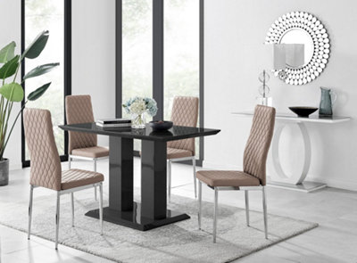 Furniturebox Imperia 4 Modern Black High Gloss Dining Table And 4 Cappuccino Modern Milan Chairs Set from B&Q
