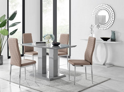 Furniturebox Uk Imperia 4 Modern Grey High Gloss Dining Table And 4 Cappuccino Modern Milan Chairs Set from B&Q