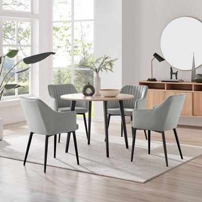 Furniturebox Uk Koko Oak Effect Round Dining Table & 4 Grey Calla Black Leg Chairs from B&Q