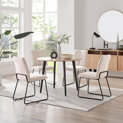 Furniturebox Uk Koko Oak Effect Round Dining Table & 4 Taupe Halle Chairs from B&Q