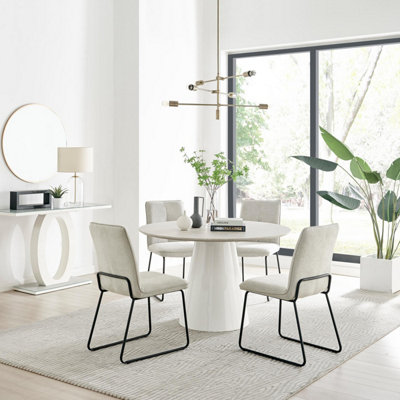 Furniturebox Uk Palma Beige Stone Effect Round Dining Table & 4 Taupe Halle Chairs from B&Q